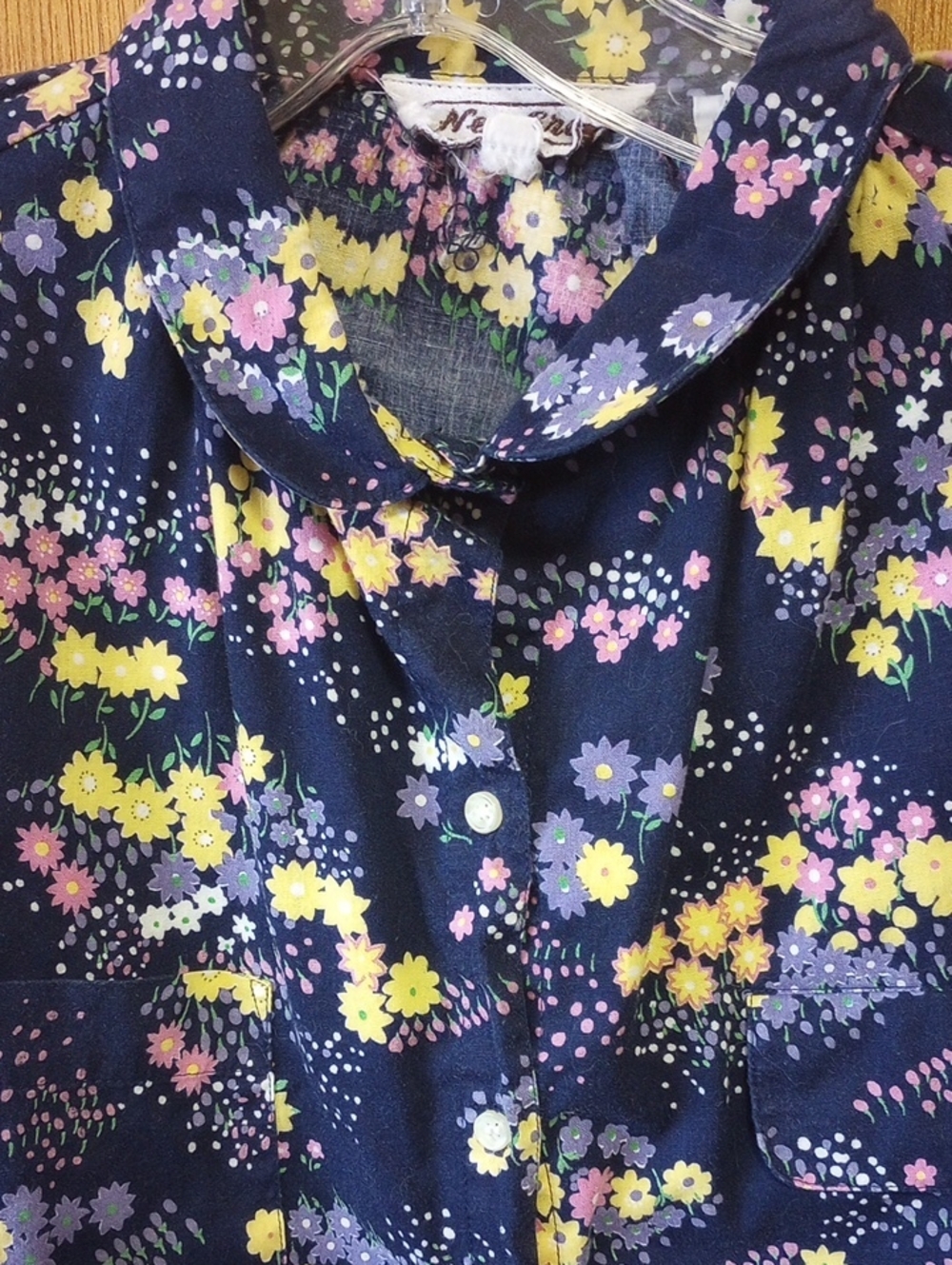 New Era Floral Cotton Vtg Blouse. Navy Blue, Pink, Yellow, Green, Purple, White
